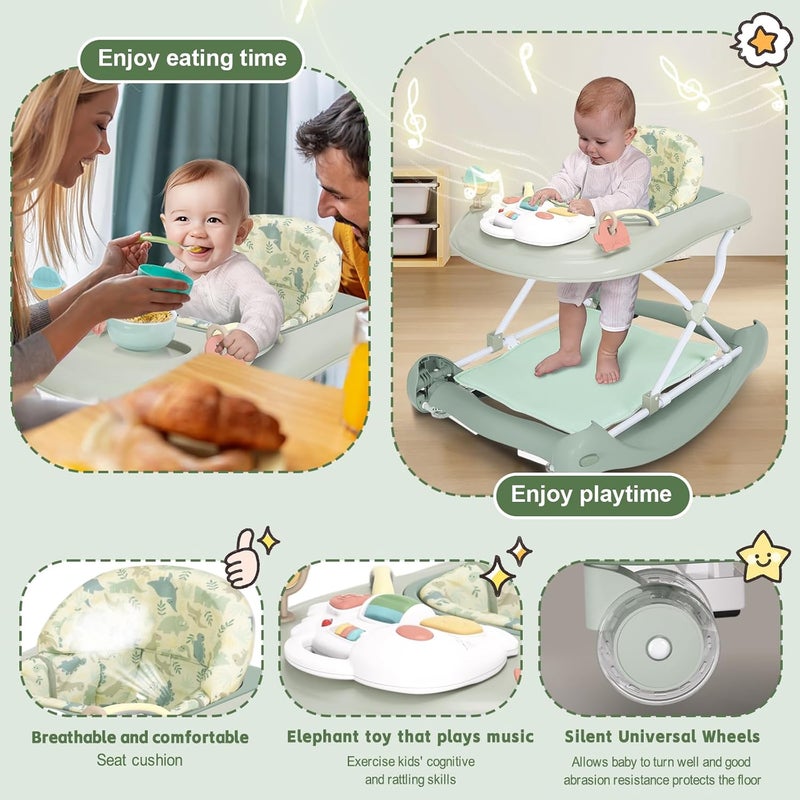 Howeemo 5 in 1 Foldable Baby Walker,Activity Baby Walker-Baby Bouncer,Rocker,Activity Center,Seat and Push Walker,Detachable Footrest Mat,Adjustable Speed Rear Wheels and Height,Ages 6-18 Months (Light Green) - Image 3